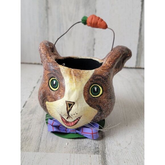 Dept 56 23867 Paper Mache bunny basket mini Easter figure - Picture 2 of 7